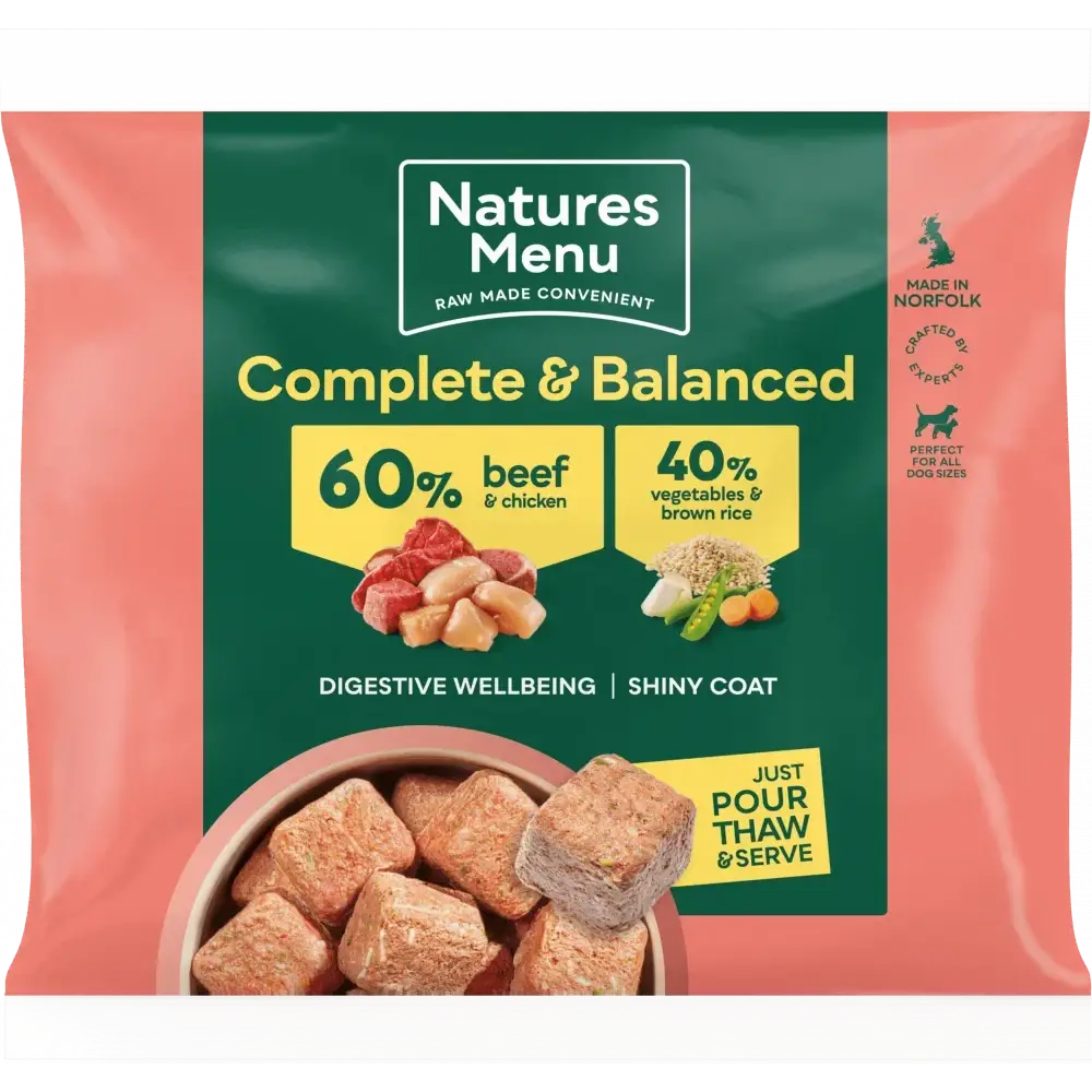 Natures Menu 60/40 beef chicken dog food with brown rice and vegetables