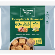 Natures Menu 60/40 fish and chicken dog food pouch with vegetables and brown rice for adult dogs