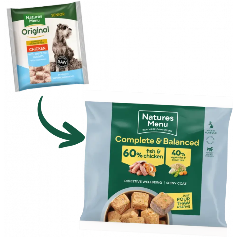 Natures Menu 60/40 fish and chicken dog food bag for adult dogs