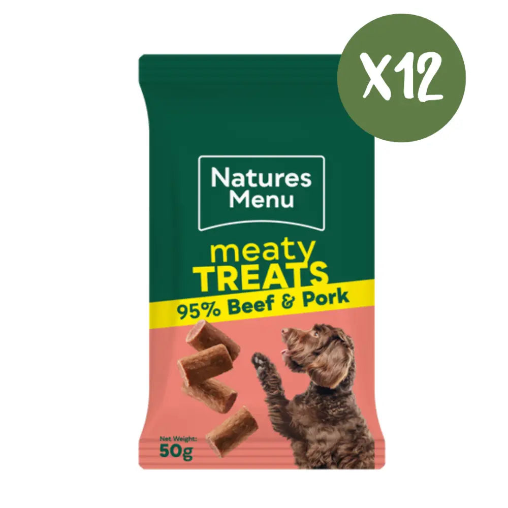 Natures Menu Beef Mini Treats in 95% beef and pork flavor, gluten free