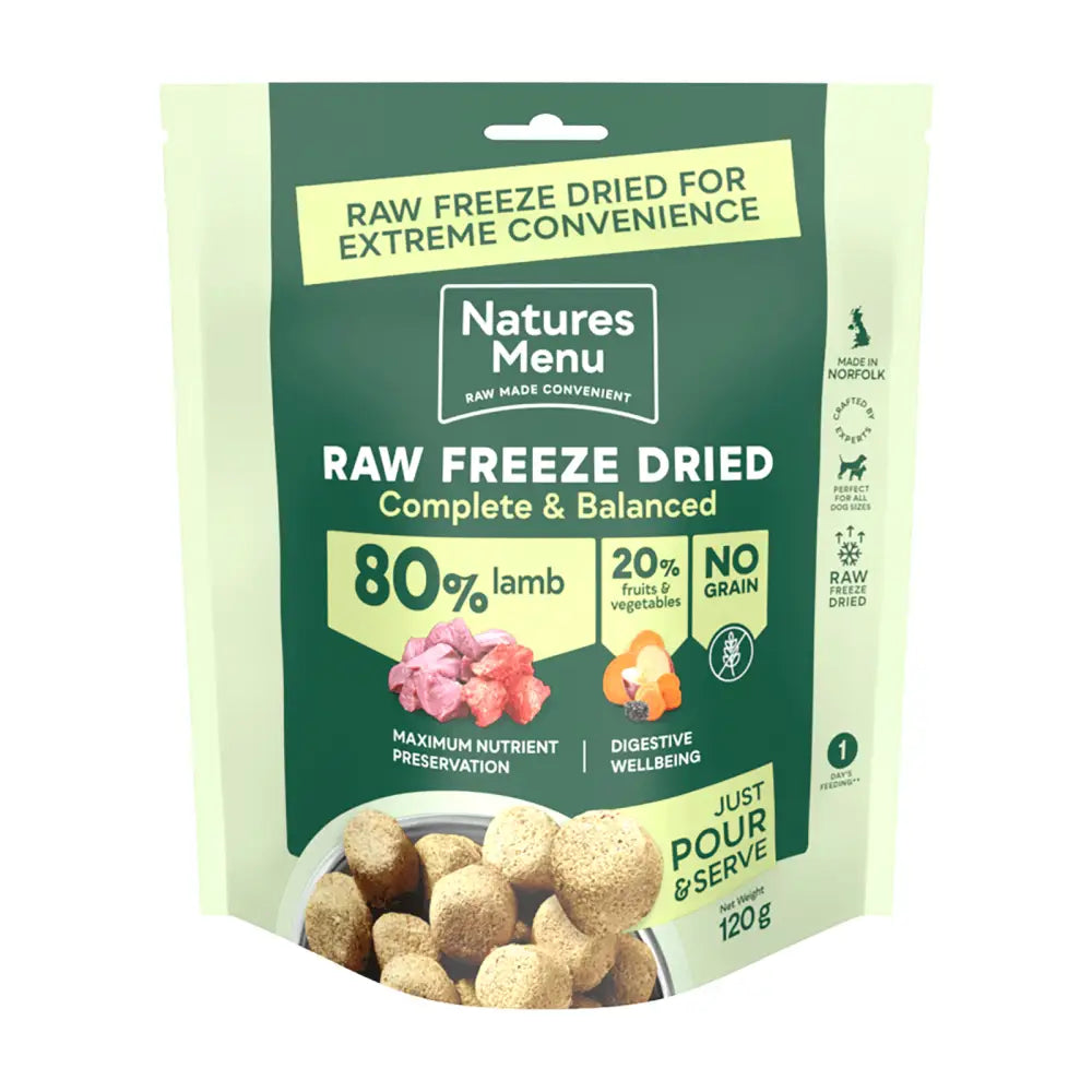 Natures Menu freeze dried dog food: 80/20 lamb pouch 120g