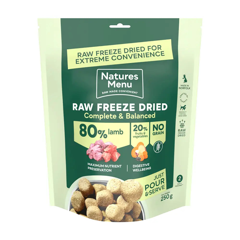 Natures Menu freeze dried dog food: 80/20 lamb pouch, 250g