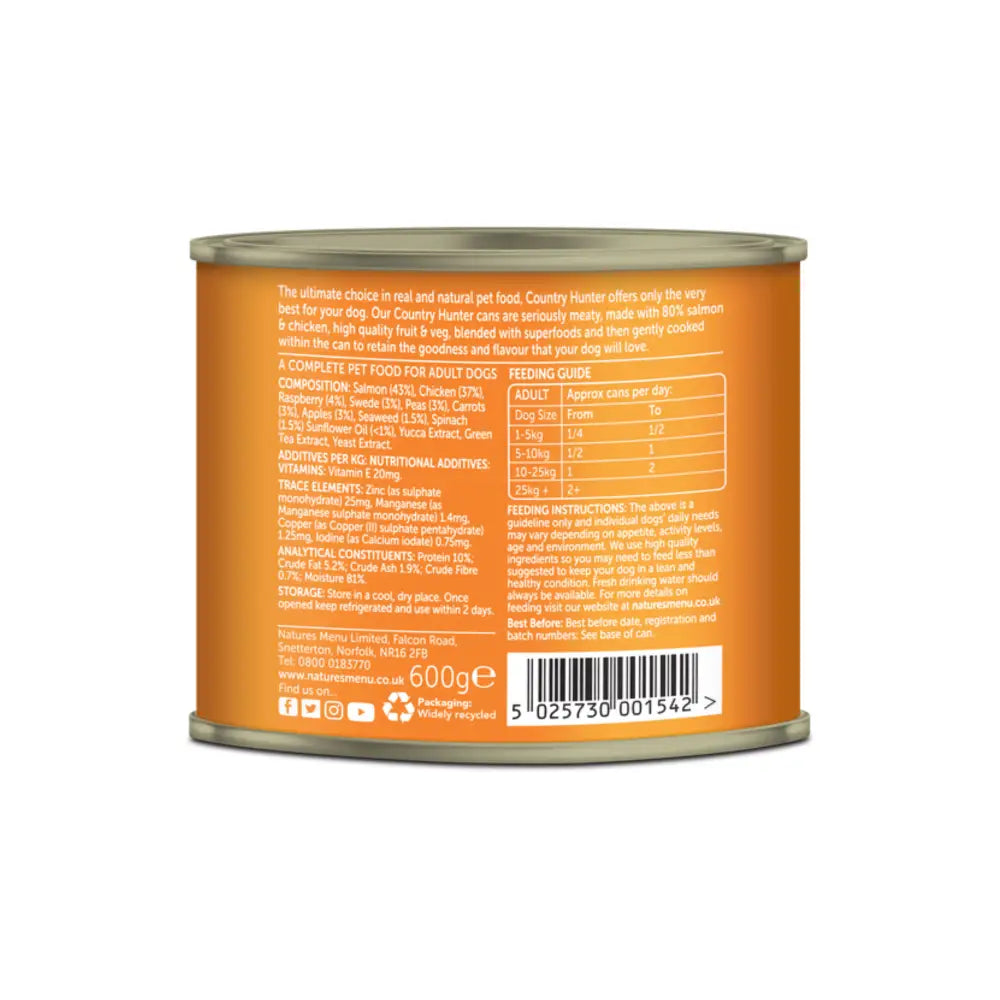 Natures Menu Country Hunter 600g salmon and chicken dog food canister