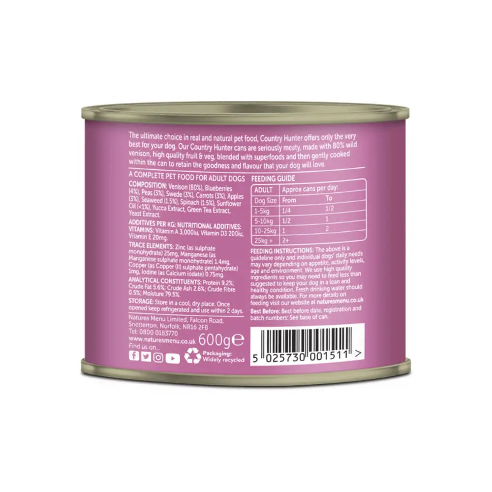 Natures Menu Country Hunter Wild Venison 600g Cat Food Can