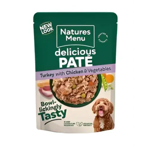 Natures Menu turkey chicken vegetable pate pouch multipack, gently cooked