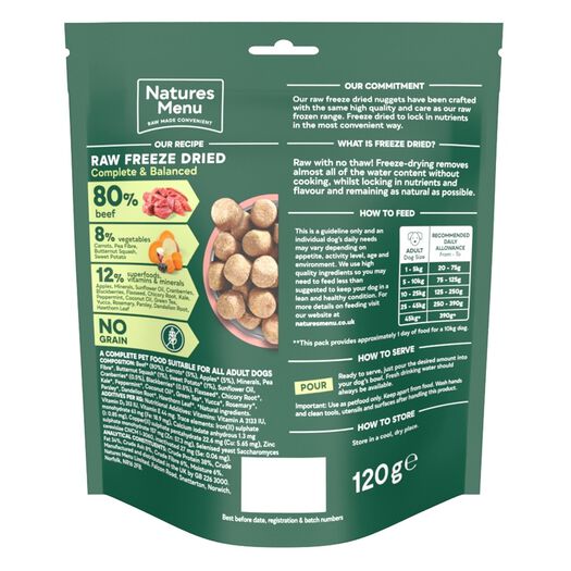 Natures Menu Freeze Dried Topper - 80/20 Beef 120g - Natural Dry Dog Food