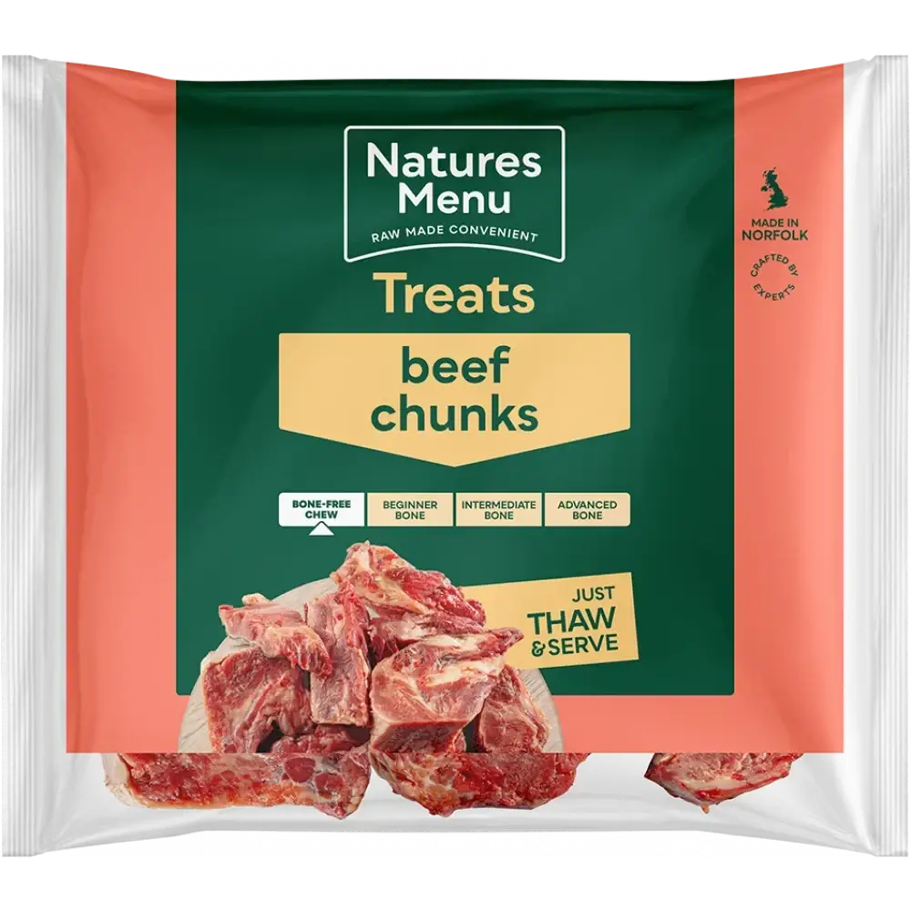Natures Menu raw beef chunks ultimate chewing meat treat bag