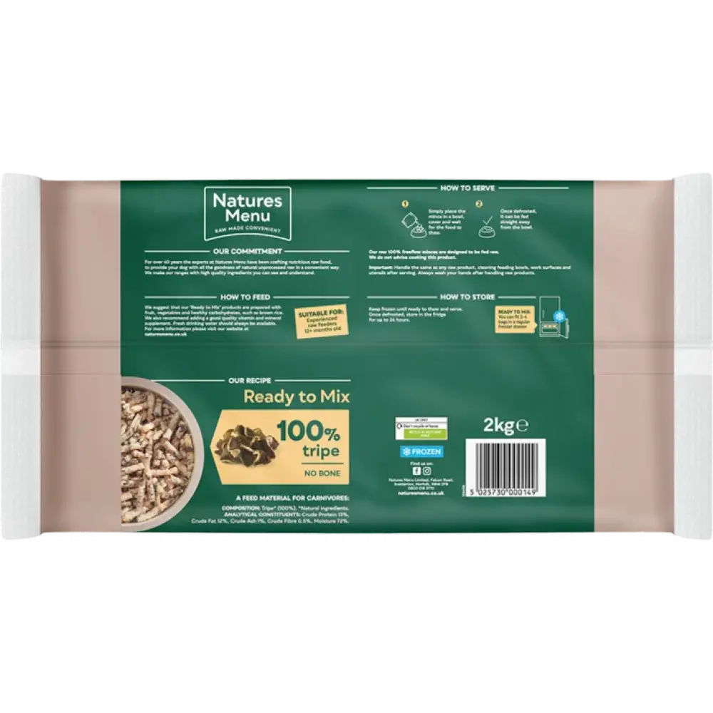 Natures Menu Raw Freeflow quality minced tripe dog food bag
