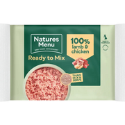Natures Menu raw lamb and chicken mince block in convenient single serve portions