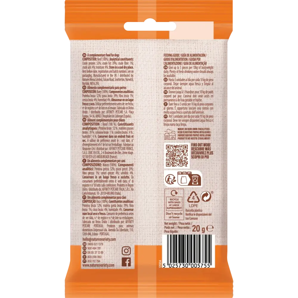 Nature’s Variety Freeze Dried Beef Bites 20g bag with intense meaty flavour