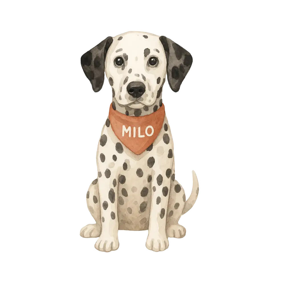 Dalmatian Milo figurine on certified organic cotton twill weave tote bag