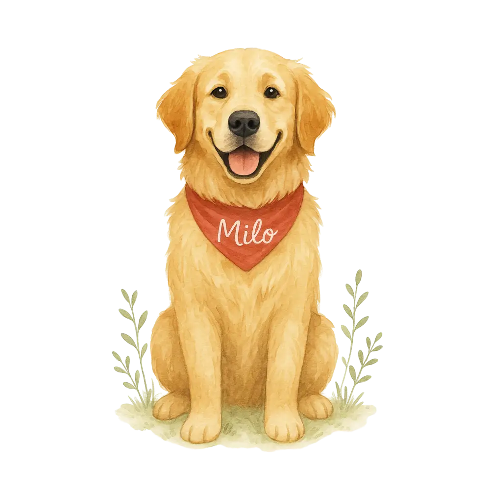 Golden Retriever Milo bandana on certified organic cotton twill weave tote bag