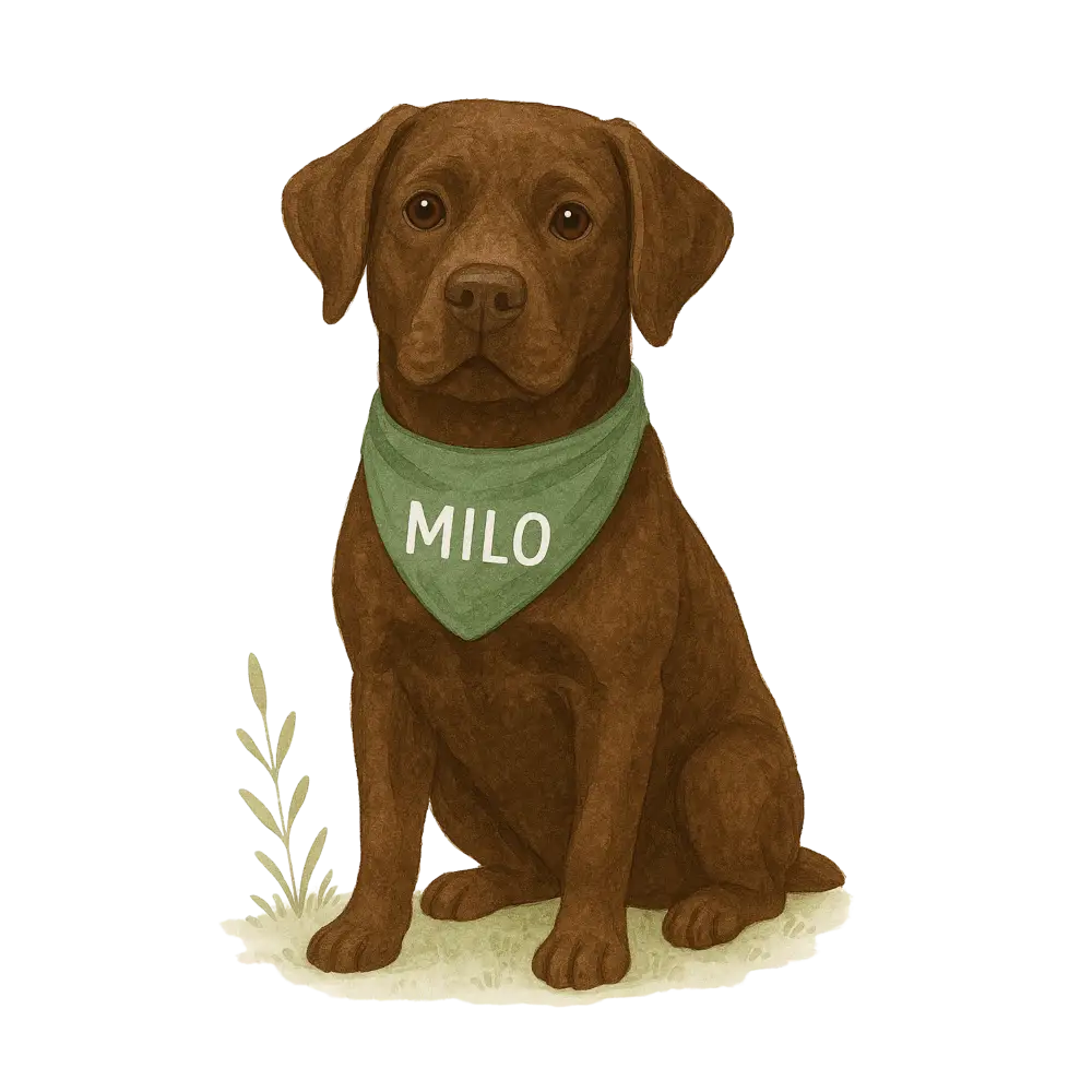 Chocolate Labrador Retriever Milo Sticker on Certified Organic Cotton Tote Bag