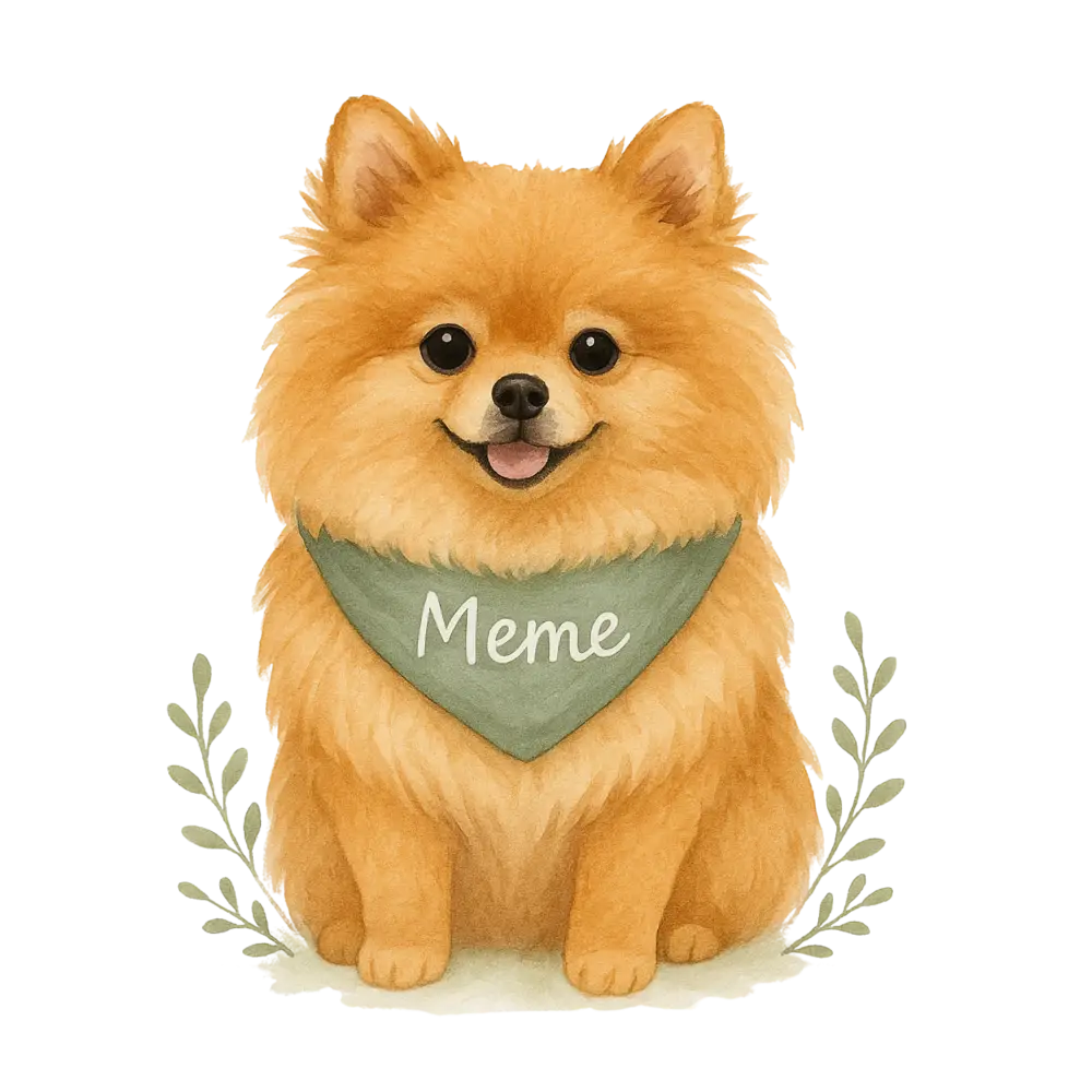 Orange Pomeranian dog sticker on certified organic cotton twill weave tote bag