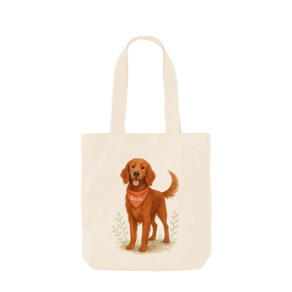 Personalised organic tote bag with golden retriever in breed fur colour