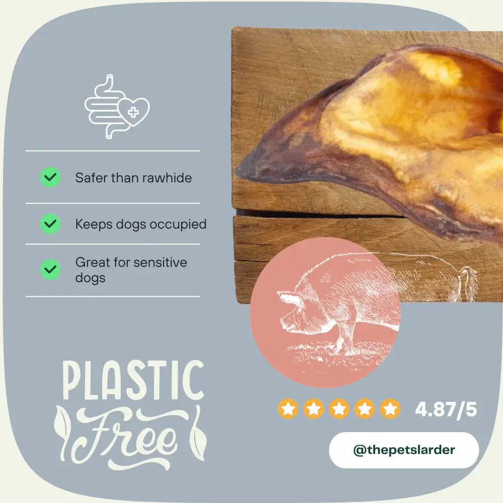 Brown pig ear natural dog chew toy in 1kg bag with leather texture