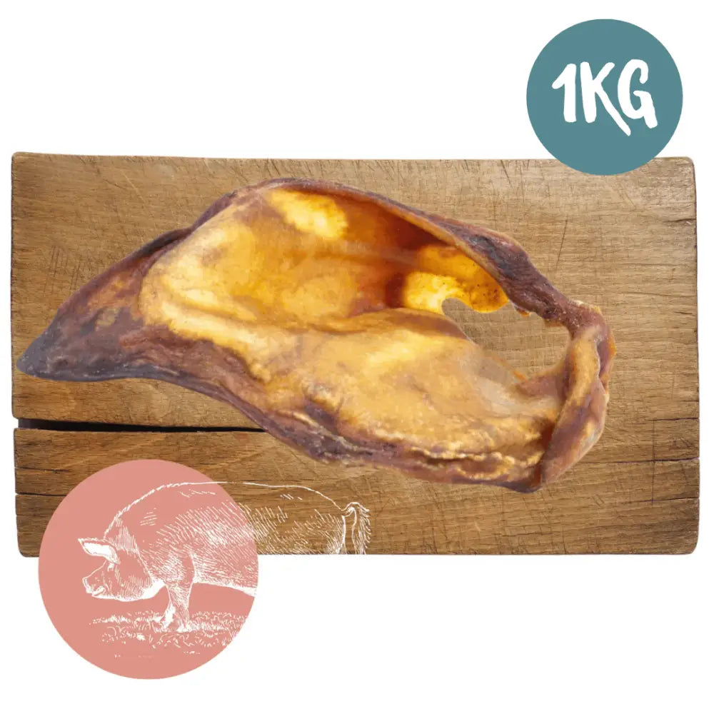 1kg bag of natural pig ear dog chews with smoked pork hock