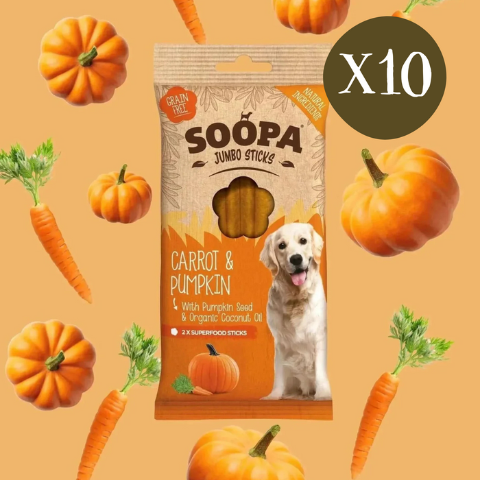 Soopa Carrot & Pumpkin Jumbo Dental Sticks - Box of 10 - Natural Dog Chew