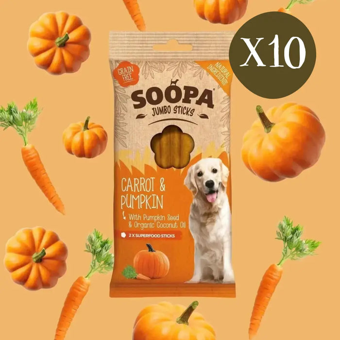 Soopa Carrot & Pumpkin Jumbo Dental Sticks - Box of 10 - Natural Dog Chew