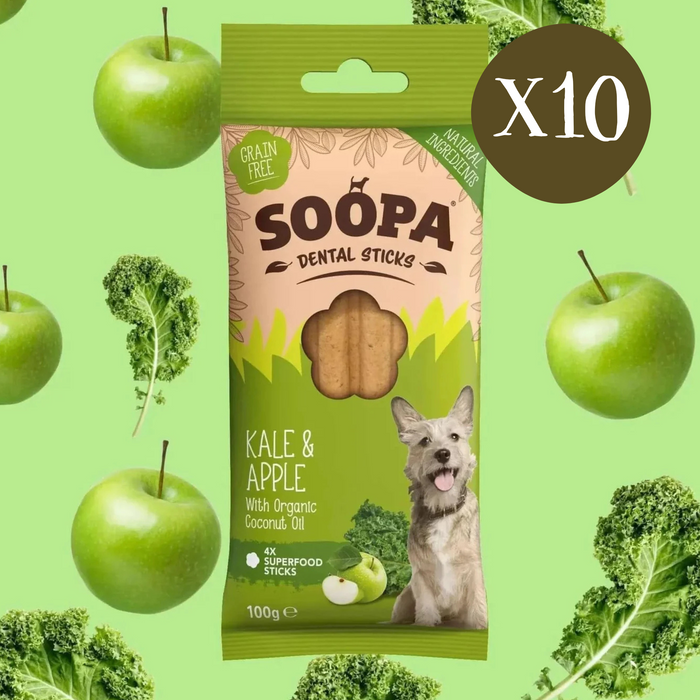 Soopa Kale & Apple Dental Sticks - Box of 10 - Natural Dog Chew