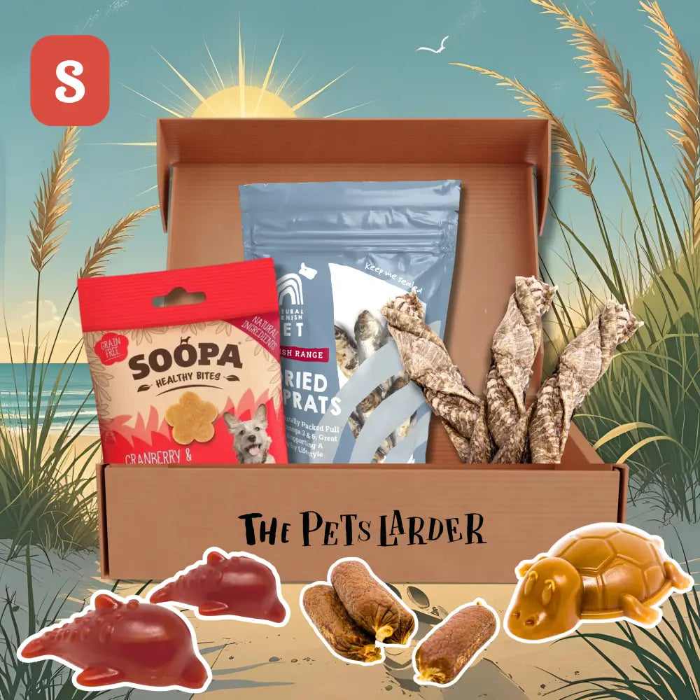 The Pets Larder small monthly treat box with soopa snacks and dried rat treats