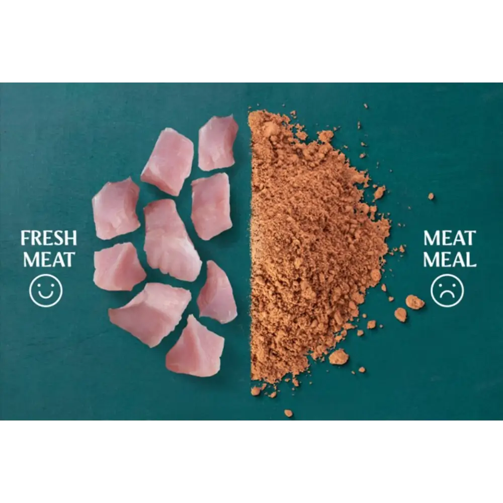 Tribal’s Fresh Pressed Adult Chicken: pink raw meat chunks for dog food