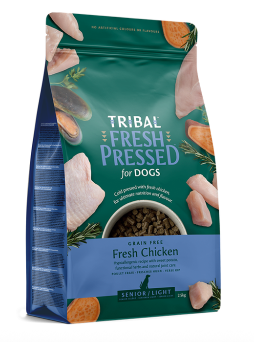 Tribal Cold Pressed for Dogs Light/Senior sits on a white background