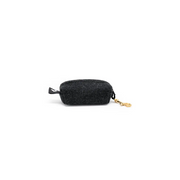 Black textured fabric pouch with gold zipper and clip featuring solid brass hardware