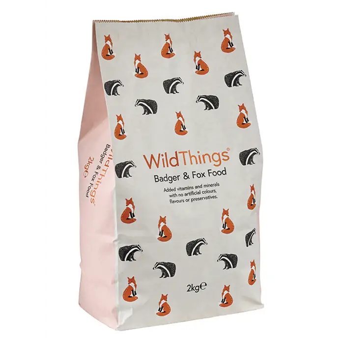 WildThings badger and fox food 2kg bag with illustrations