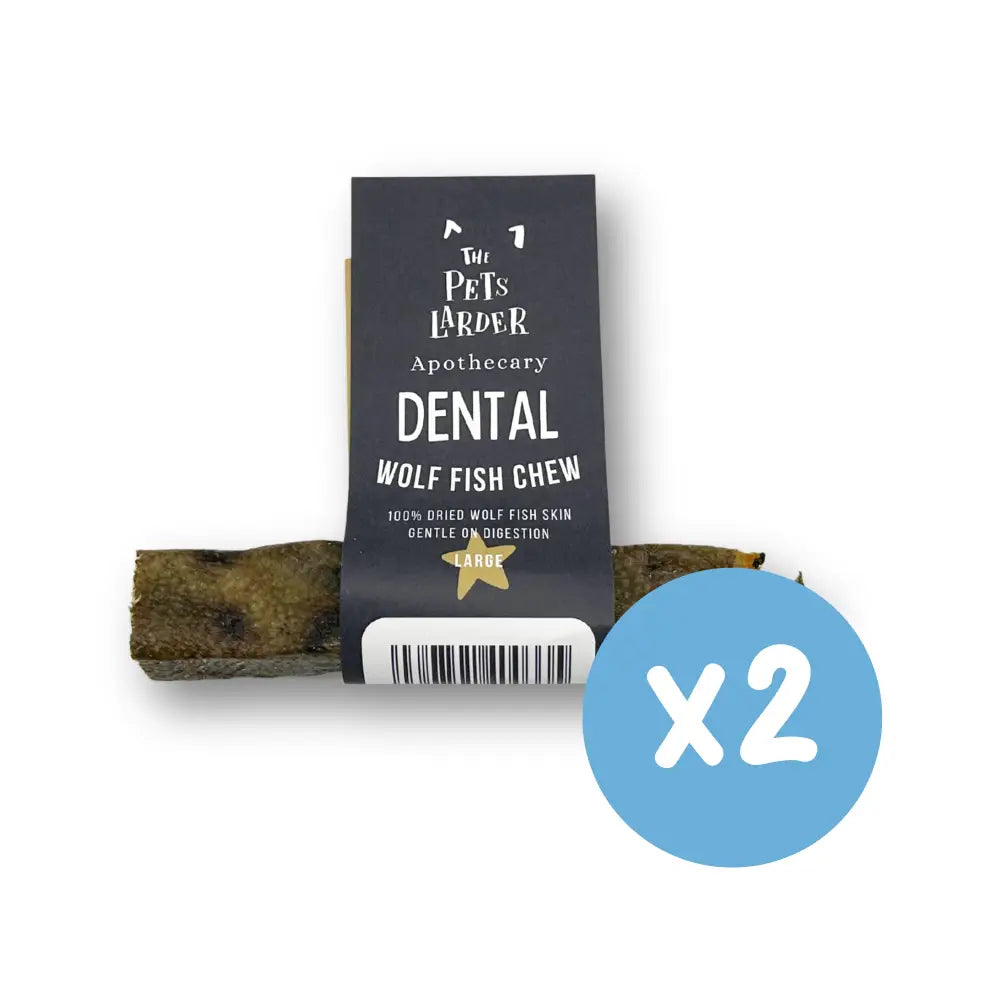 Wolf Fish Stick Chew: Large dried wolf fish skin for dogs, textured brown-green hues