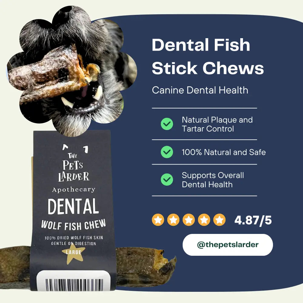Large wolf fish stick chew for dogs, natural fish skins dental support