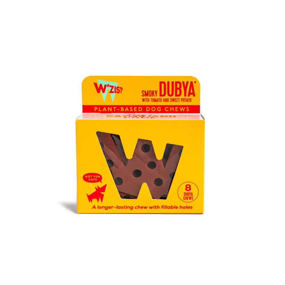 Brown plant-based dog chew with holes for treats from Smoky Dubya Vegetable Dog Chew series