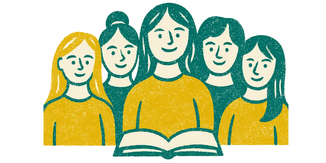 Yellow sweater with green accents and open book design.
