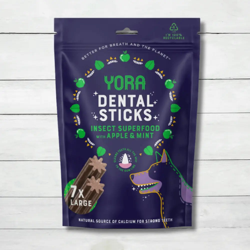 Yora Dog Dental Sticks Large 270g with insect protein and fresh breath apple mint flavor