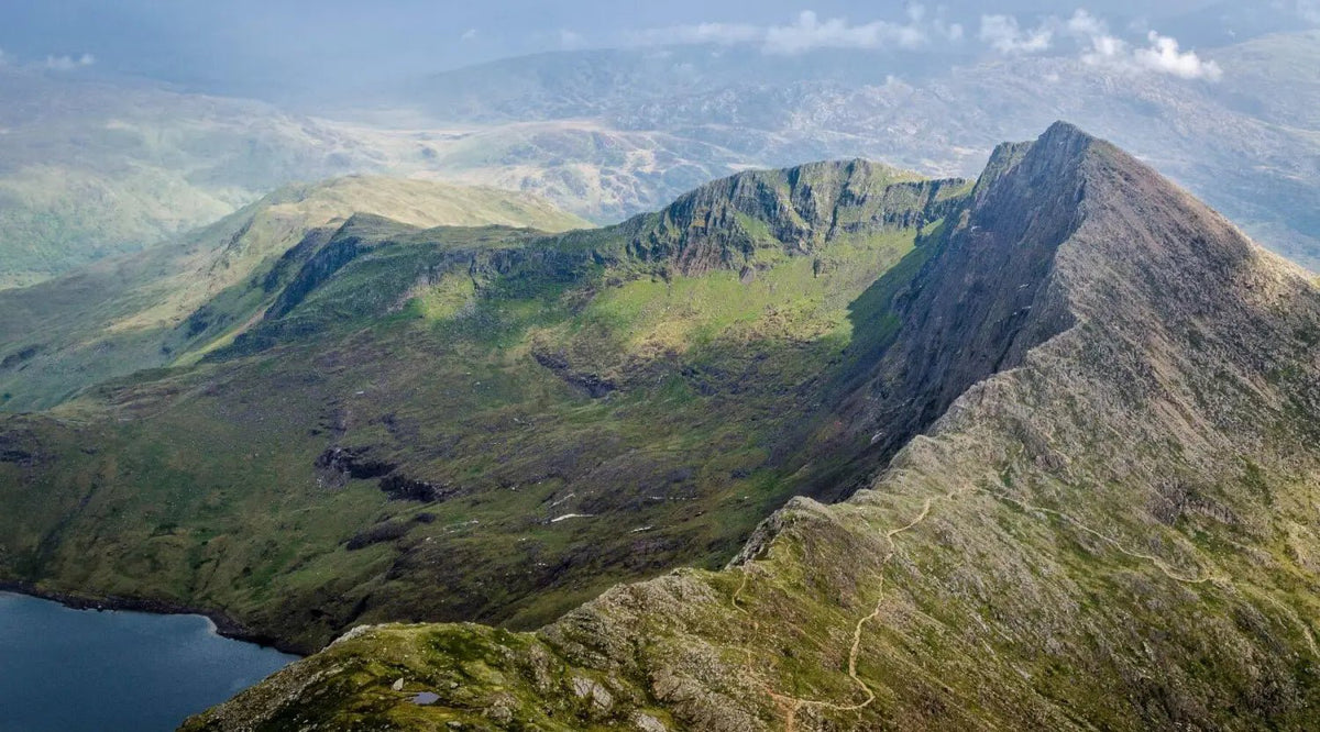 Scenic Snowdonia National Park trail with lake for dog walking in Wales