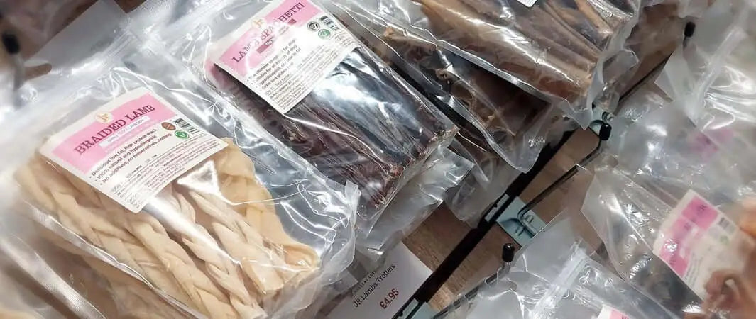 Pale pink and white striped cotton candy floss for natural Cornish pet products