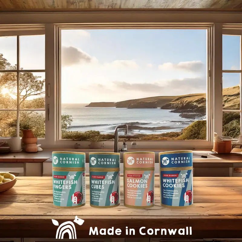 Natural Cornish Range compostable fish snack canister set