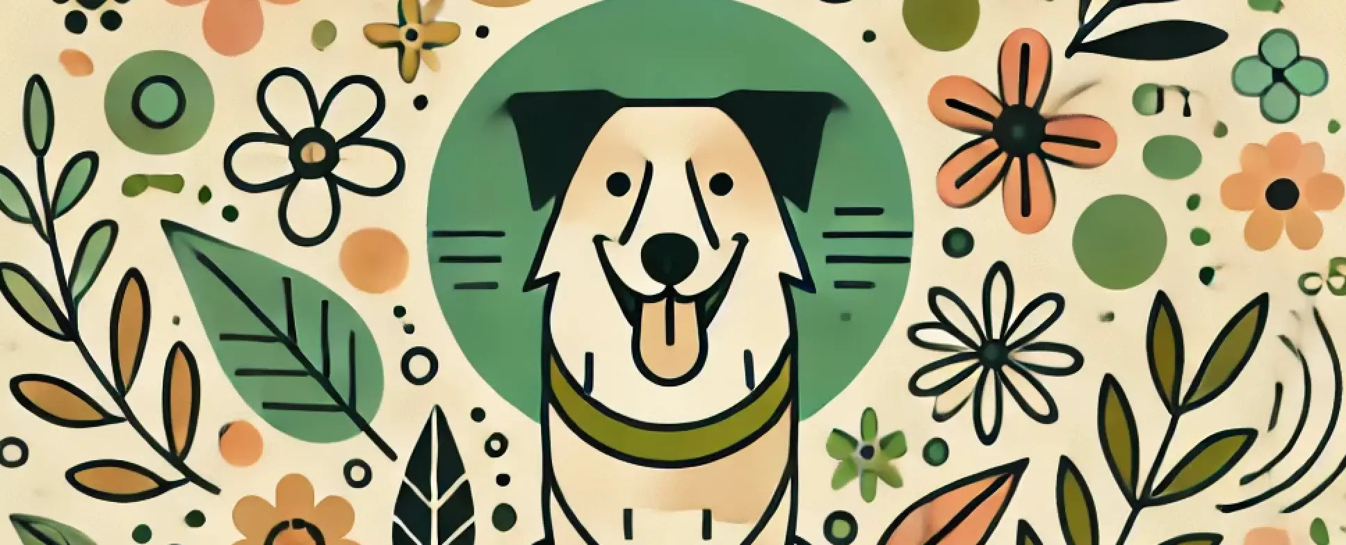 Dog with green collar in floral setting for natural wellness routine