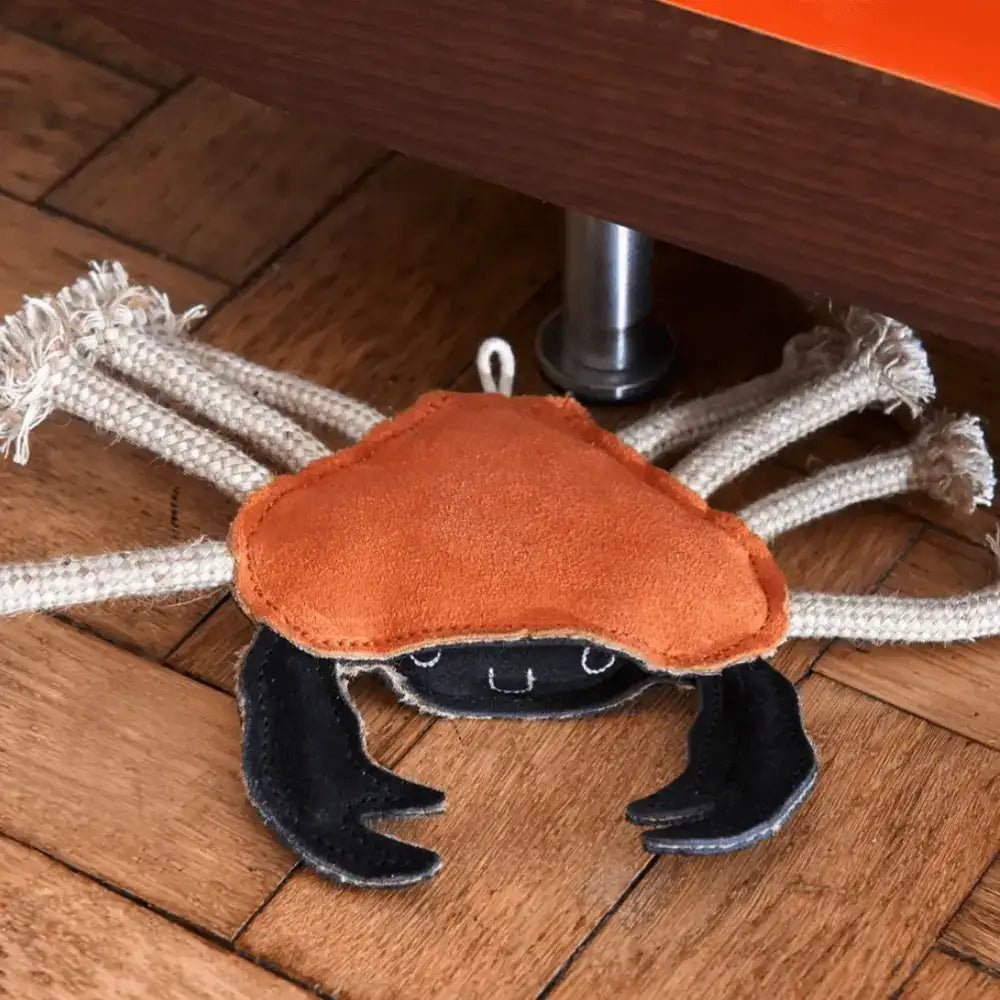 Sustainable pet orange black plush crab door stopper with rope legs