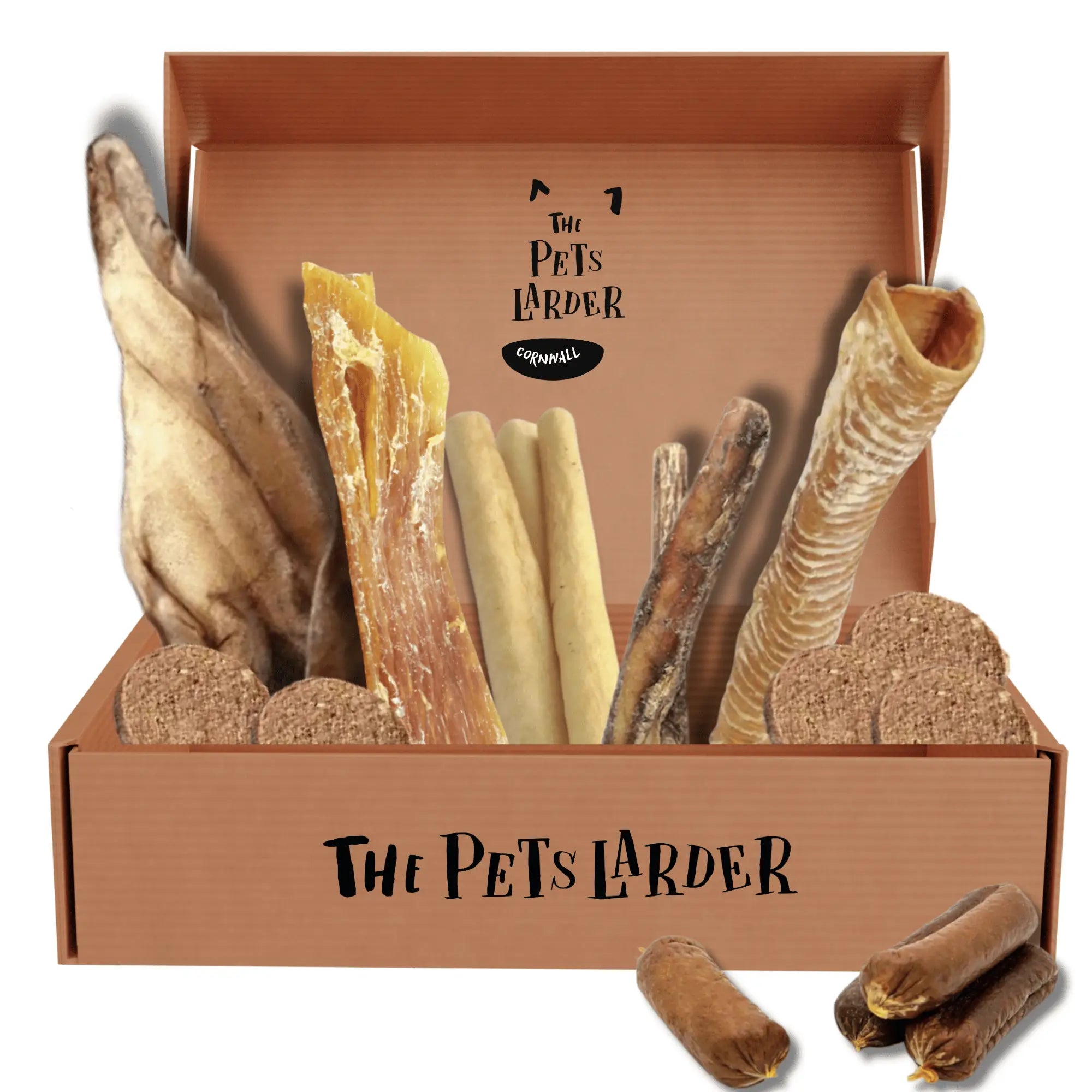 Variety of natural deli chew sticks in Pets Larder chew box for dogs