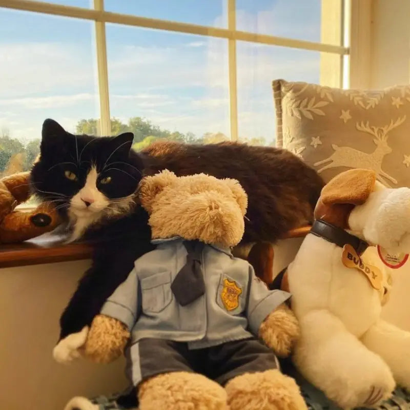 Brown teddy bear in police uniform from Natural Cat Shop