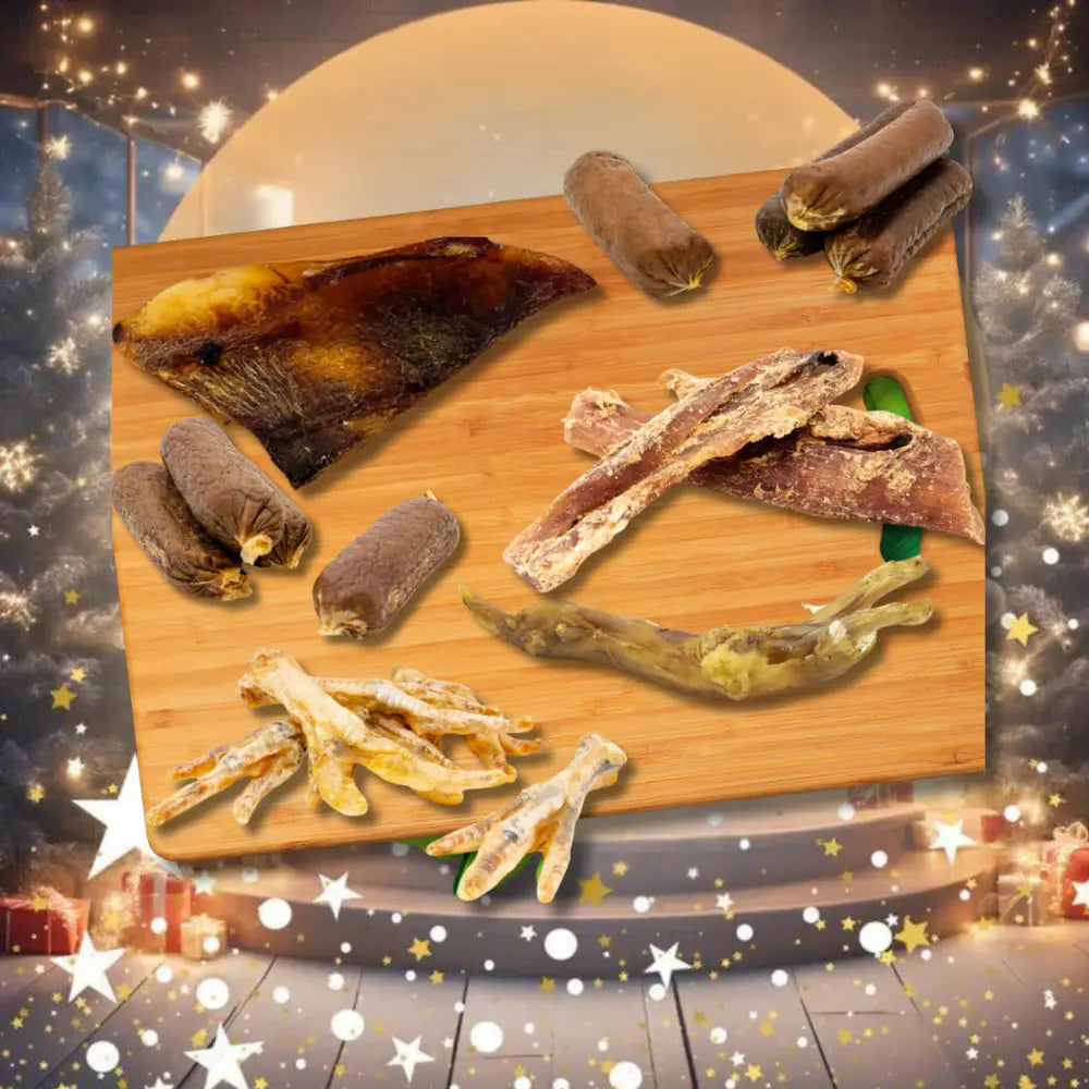 Natural dog chews on wooden board in pick a mix collection