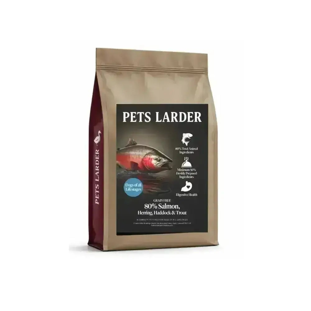 Pet food package from Pets Larder on a white background