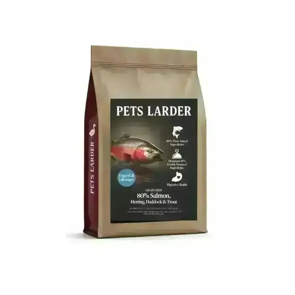 Pet food package from Pets Larder on a white background