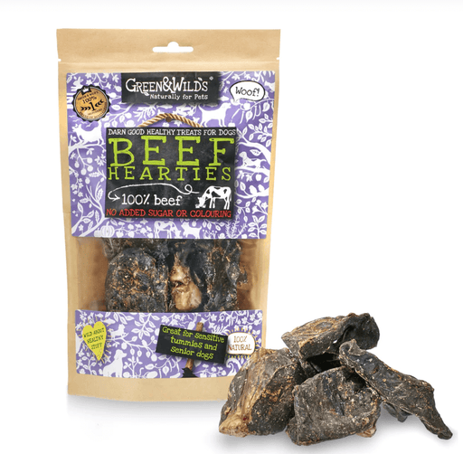 Green & Wilds Beef Hearties natural dog treats for dogs.