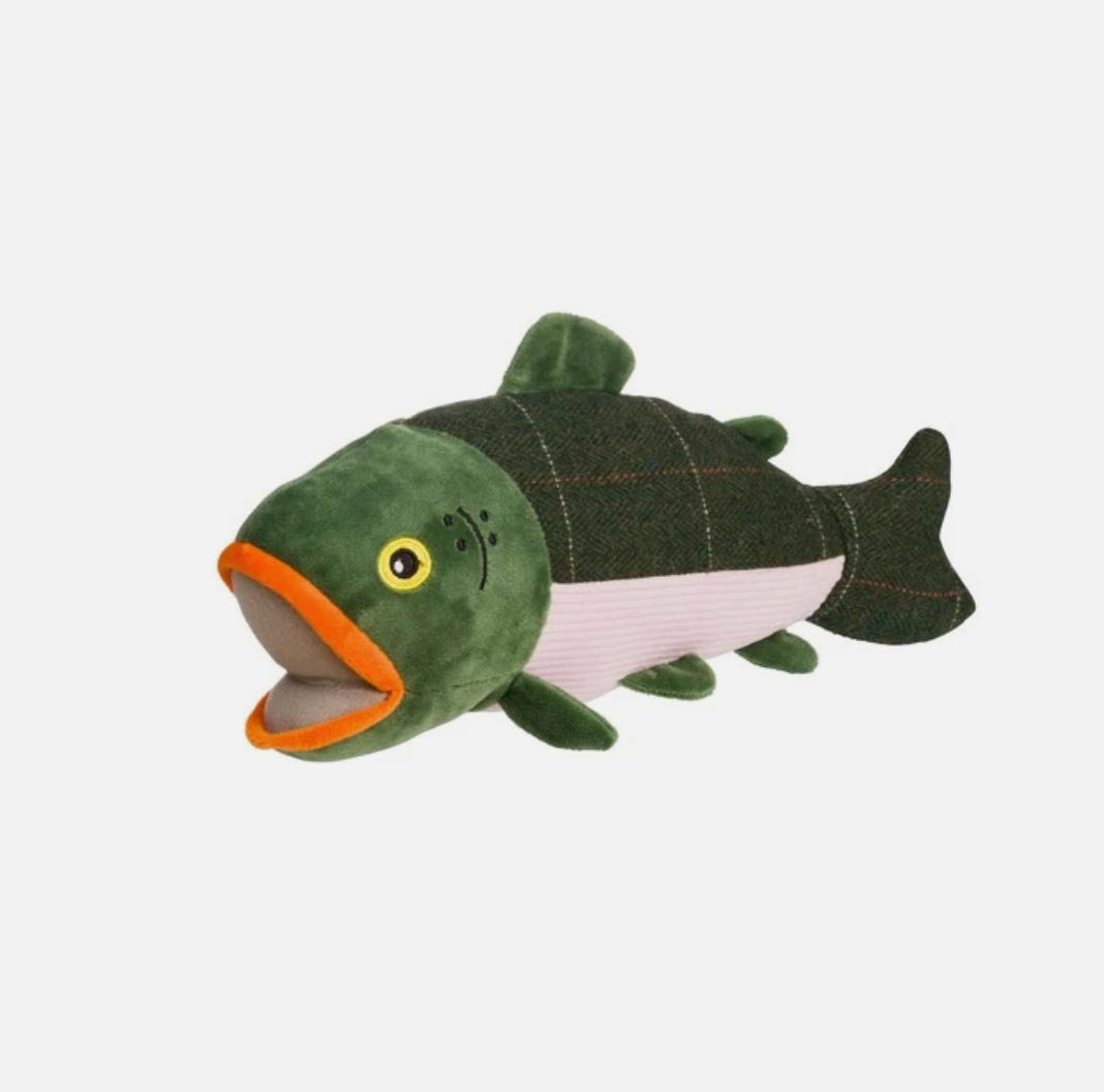 House of Paws Green Tweed Salmon Dog Toy