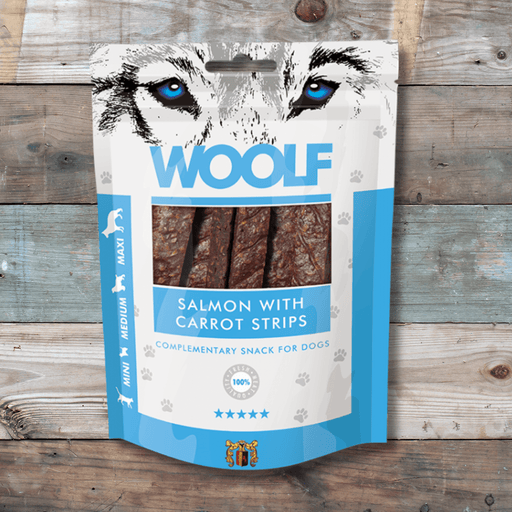 Woof Salmon with Carrot Strips | Natural treats for dogs.