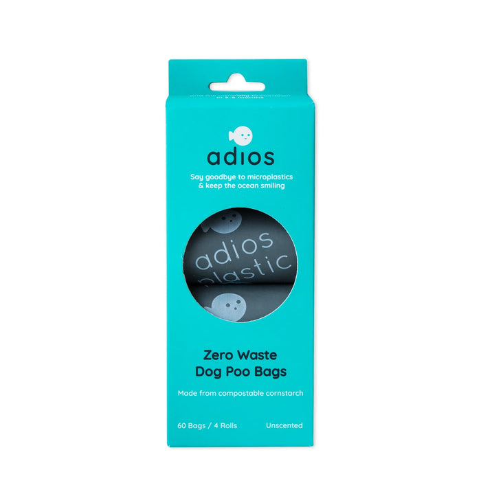 Adios Poo Bags for Dogs 60 bags on 4 rolls | Natural plastic free dog poo bags