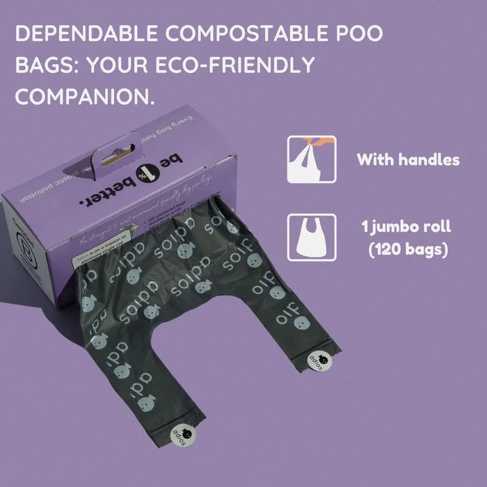 Adios Compostable Dog Poo Bags with Handle - Jumbo Roll - 120 Bags