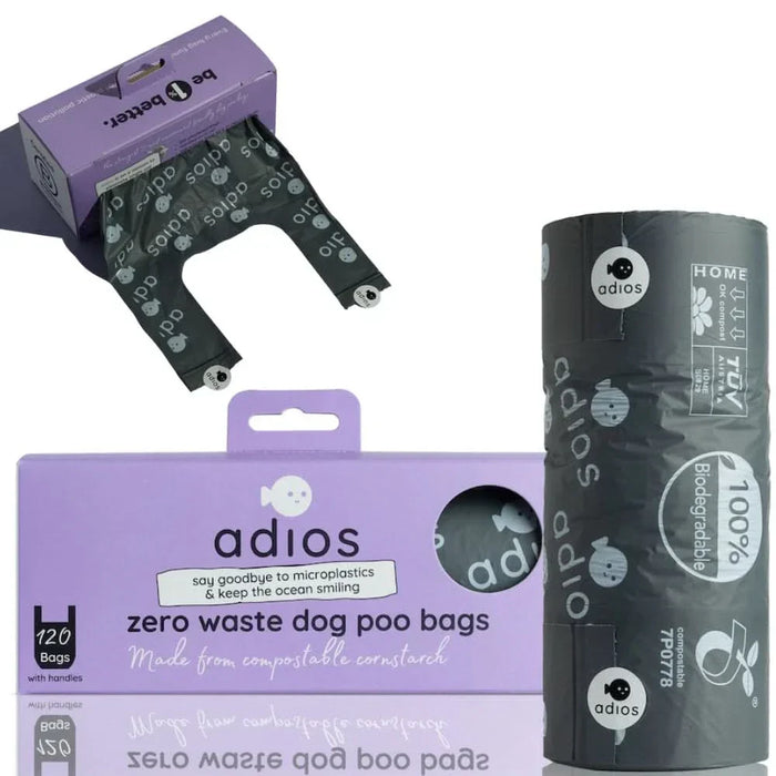 Adios Compostable Dog Poo Bags with Handle - Jumbo Roll - 120 Bags